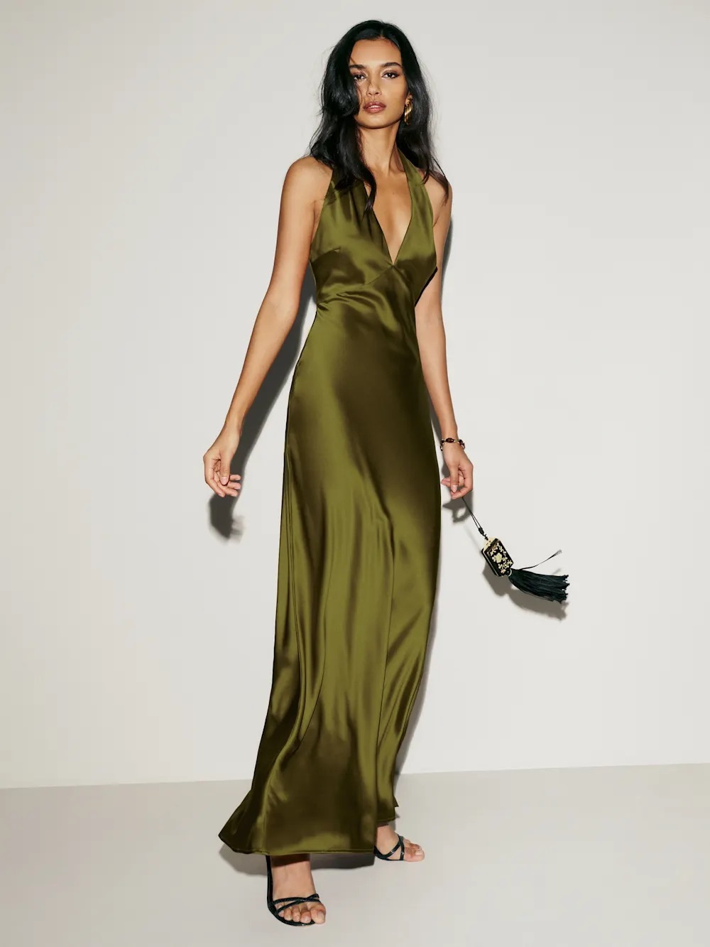 Reformation Daniela Silk Dress | Olive Green | NWT - Picture 5 of 10